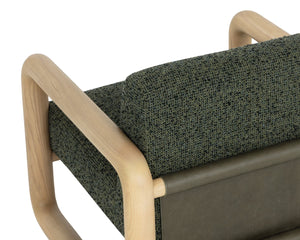 Sunpan NUBO Lounge Chair – Organic Ash Frame, Textured Noah Meadow Fabric & Dark Olive Leather Elegance 112676