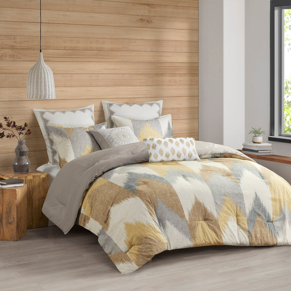 JLA Home INK+IVY - 3 Ikat Chevron Comforter Mini Set - Reversible 100% Cotton, OEKO-TEX Certified, Antimicrobial Freshness, 86"x86" 92 L x 88 W x 1.5H II10-785