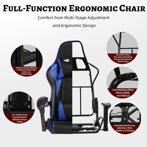 English Elm Deepfurniture Racing Style Gaming Chair Pu Leather Massage Lumbar Footrest Home Office W3860P428603