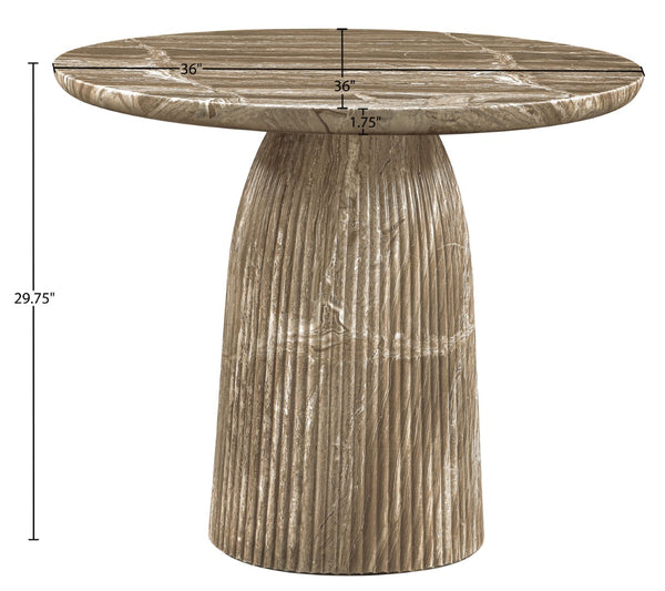 Meridian Furniture Venosa Round Concrete Dining Table Art Deco Fluted Pedestal Base for Indoor Outdoor Use Beige 36 inches 764Beige-DT36