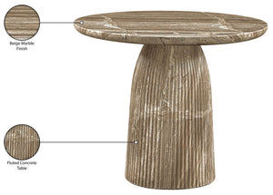 Meridian Furniture Venosa Round Concrete Dining Table Art Deco Fluted Pedestal Base for Indoor Outdoor Use Beige 36 inches 764Beige-DT36