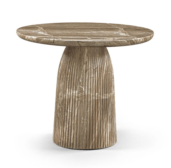 Meridian Furniture Venosa Round Concrete Dining Table Art Deco Fluted Pedestal Base for Indoor Outdoor Use Beige 36 inches 764Beige-DT36