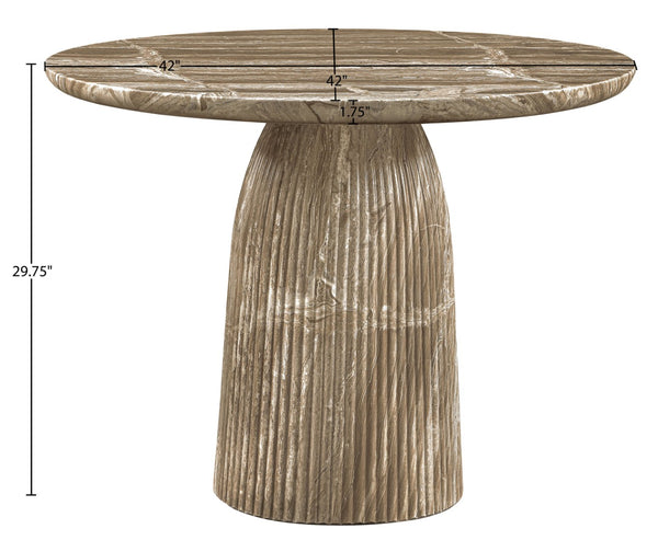 Meridian Furniture Venosa Round Concrete Dining Table Art Deco Fluted Pedestal Base for Indoor Outdoor Use Beige 42 inches 764Beige-DT42