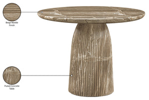 Meridian Furniture Venosa Round Concrete Dining Table Art Deco Fluted Pedestal Base for Indoor Outdoor Use Beige 42 inches 764Beige-DT42