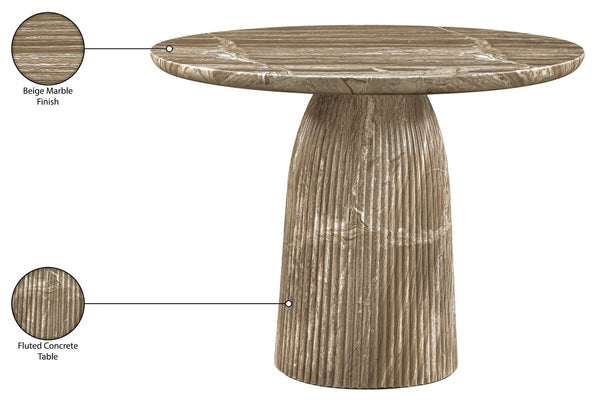 Meridian Furniture Venosa Round Concrete Dining Table Art Deco Fluted Pedestal Base for Indoor Outdoor Use Beige 42 inches 764Beige-DT42