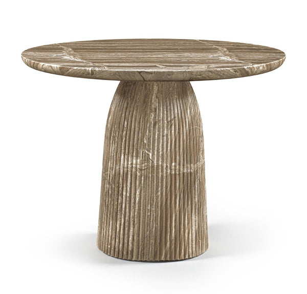 Meridian Furniture Venosa Round Concrete Dining Table Art Deco Fluted Pedestal Base for Indoor Outdoor Use Beige 42 inches 764Beige-DT42