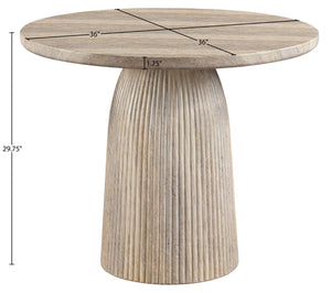 Meridian Furniture Venosa Round Concrete Dining Table Art Deco Fluted Pedestal Base for Indoor Outdoor Use Travertine 36 inches 764Travertine-DT36