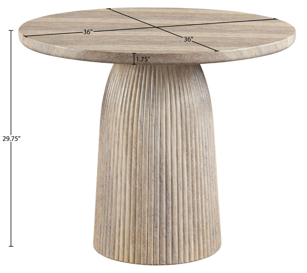 Meridian Furniture Venosa Round Concrete Dining Table Art Deco Fluted Pedestal Base for Indoor Outdoor Use Travertine 36 inches 764Travertine-DT36