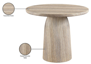 Meridian Furniture Venosa Round Concrete Dining Table Art Deco Fluted Pedestal Base for Indoor Outdoor Use Travertine 36 inches 764Travertine-DT36