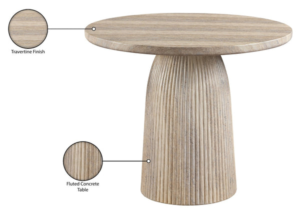 Meridian Furniture Venosa Round Concrete Dining Table Art Deco Fluted Pedestal Base for Indoor Outdoor Use Travertine 36 inches 764Travertine-DT36
