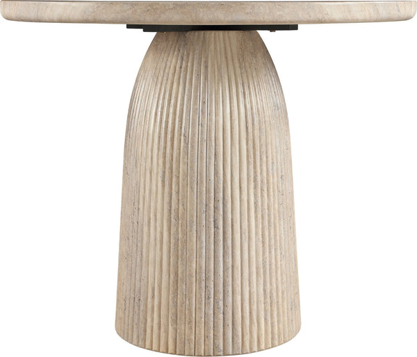Meridian Furniture Venosa Round Concrete Dining Table Art Deco Fluted Pedestal Base for Indoor Outdoor Use Travertine 36 inches 764Travertine-DT36