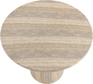 Meridian Furniture Venosa Round Concrete Dining Table Art Deco Fluted Pedestal Base for Indoor Outdoor Use Travertine 36 inches 764Travertine-DT36