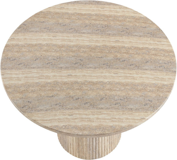 Meridian Furniture Venosa Round Concrete Dining Table Art Deco Fluted Pedestal Base for Indoor Outdoor Use Travertine 36 inches 764Travertine-DT36