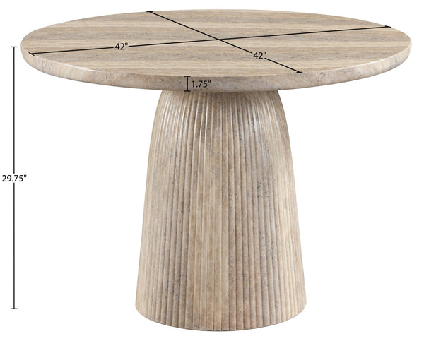 Meridian Furniture Venosa Round Concrete Dining Table Art Deco Fluted Pedestal Base for Indoor Outdoor Use Travertine 42 inches 764Travertine-DT42