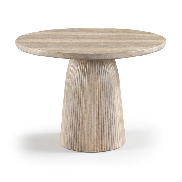 Meridian Furniture Venosa Round Concrete Dining Table Art Deco Fluted Pedestal Base for Indoor Outdoor Use Travertine 42 inches 764Travertine-DT42