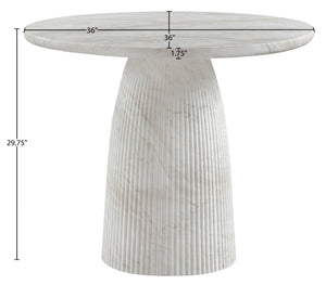 Meridian Furniture Venosa Round Concrete Dining Table Art Deco Fluted Pedestal Base for Indoor Outdoor Use White 36 inches 764White-DT36