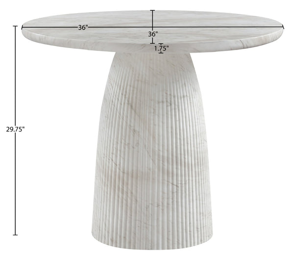Meridian Furniture Venosa Round Concrete Dining Table Art Deco Fluted Pedestal Base for Indoor Outdoor Use White 36 inches 764White-DT36