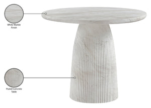 Meridian Furniture Venosa Round Concrete Dining Table Art Deco Fluted Pedestal Base for Indoor Outdoor Use White 36 inches 764White-DT36
