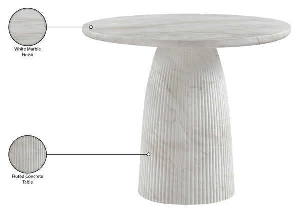 Meridian Furniture Venosa Round Concrete Dining Table Art Deco Fluted Pedestal Base for Indoor Outdoor Use White 36 inches 764White-DT36
