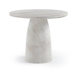 Meridian Furniture Venosa Round Concrete Dining Table Art Deco Fluted Pedestal Base for Indoor Outdoor Use White 36 inches 764White-DT36