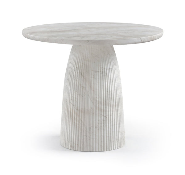 Meridian Furniture Venosa Round Concrete Dining Table Art Deco Fluted Pedestal Base for Indoor Outdoor Use White 36 inches 764White-DT36
