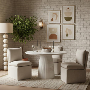 Meridian Furniture Venosa Round Concrete Dining Table Art Deco Fluted Pedestal Base for Indoor Outdoor Use White 36 inches 764White-DT36