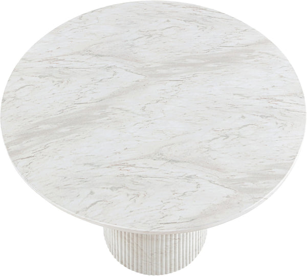 Meridian Furniture Venosa Round Concrete Dining Table Art Deco Fluted Pedestal Base for Indoor Outdoor Use White 36 inches 764White-DT36