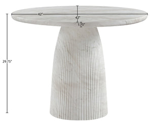 Meridian Furniture Venosa Round Concrete Dining Table Art Deco Fluted Pedestal Base for Indoor Outdoor Use White 42 inches 764White-DT42