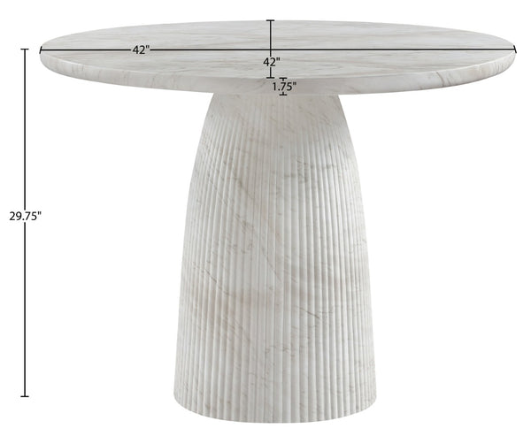 Meridian Furniture Venosa Round Concrete Dining Table Art Deco Fluted Pedestal Base for Indoor Outdoor Use White 42 inches 764White-DT42