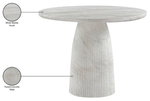 Meridian Furniture Venosa Round Concrete Dining Table Art Deco Fluted Pedestal Base for Indoor Outdoor Use White 42 inches 764White-DT42