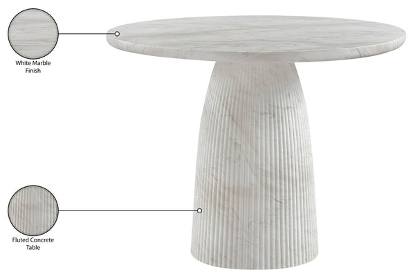 Meridian Furniture Venosa Round Concrete Dining Table Art Deco Fluted Pedestal Base for Indoor Outdoor Use White 42 inches 764White-DT42