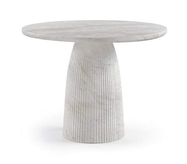 Meridian Furniture Venosa Round Concrete Dining Table Art Deco Fluted Pedestal Base for Indoor Outdoor Use White 42 inches 764White-DT42