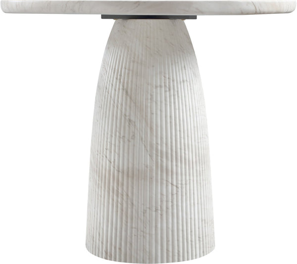 Meridian Furniture Venosa Round Concrete Dining Table Art Deco Fluted Pedestal Base for Indoor Outdoor Use White 42 inches 764White-DT42