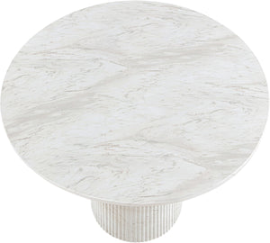 Meridian Furniture Venosa Round Concrete Dining Table Art Deco Fluted Pedestal Base for Indoor Outdoor Use White 42 inches 764White-DT42