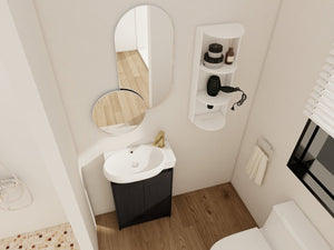 English Elm 23" Freestanding Ceramic Vessel Sink Vanity with Soft Close Cabinet and Wall Rack Black Chestnut,Glossy White W999S00492