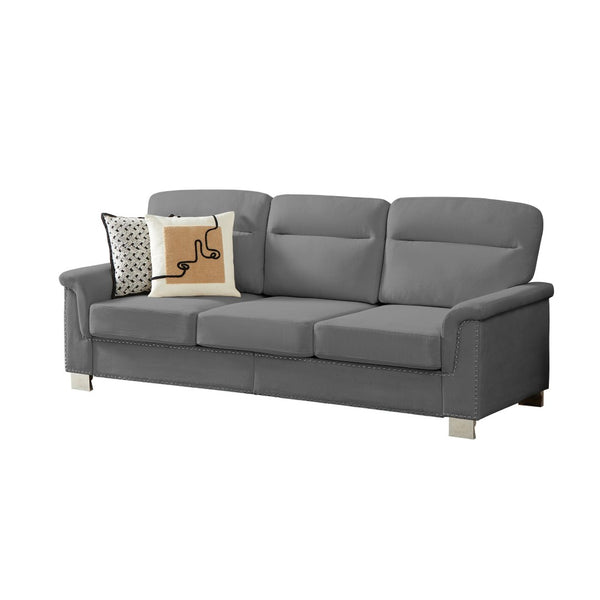 English Elm 82" Chesterfield Snowfleece Upholstered 3-seat Sofa Nailhead Trim Plush Living Room Gray W1359P386032