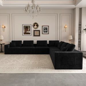 English Elm 141.73*141.73"modular Seven Piece Sectional Sofa in Plush Corduroy for Living Spaces W3819S00143