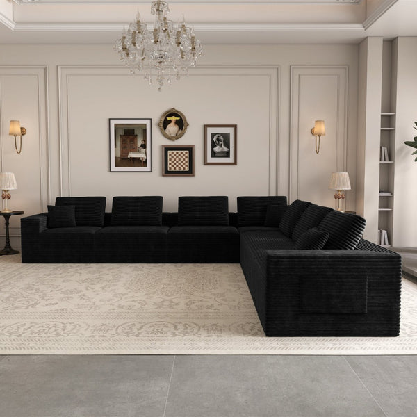 English Elm 141.73*141.73"modular Seven Piece Sectional Sofa in Plush Corduroy for Living Spaces W3819S00143