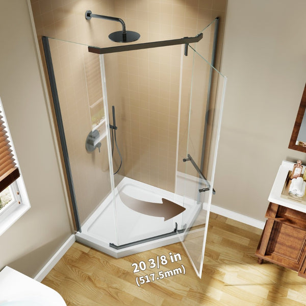 English Elm Corner Frameless Neo-angle Pivot Shower Enclosure with Tempered Glass and Sleek Hardware W637P348794