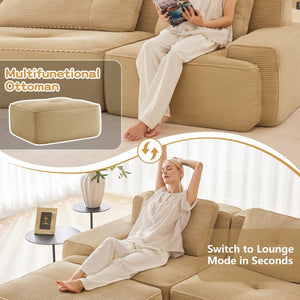 English Elm Modern Corduroy U-shaped Sectional with Tufted Cushions Deep Seat and Movable Ottomans Camel W714S01785