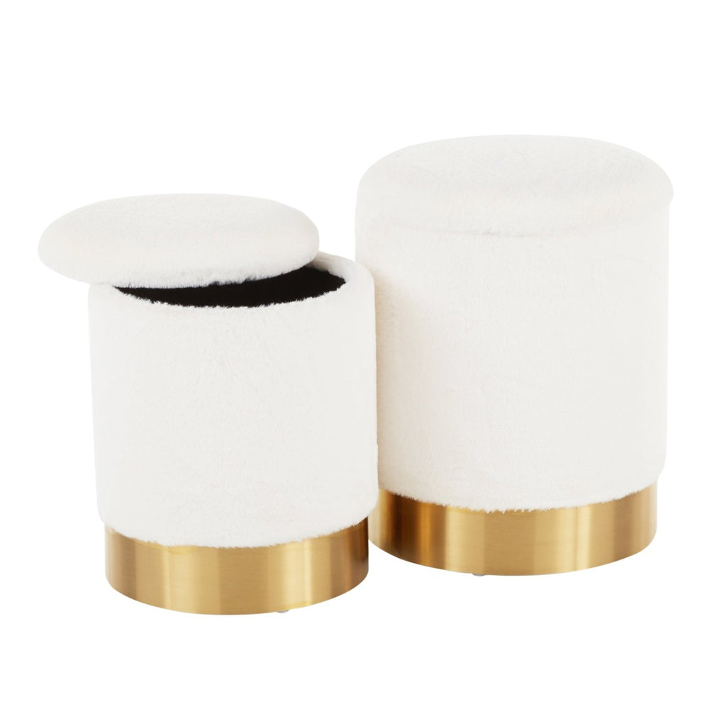 English Elm Contemporary Cream Plush Nesting Ottoman Duo with Glam Gold Metal Base for Living Rooms B202P223732