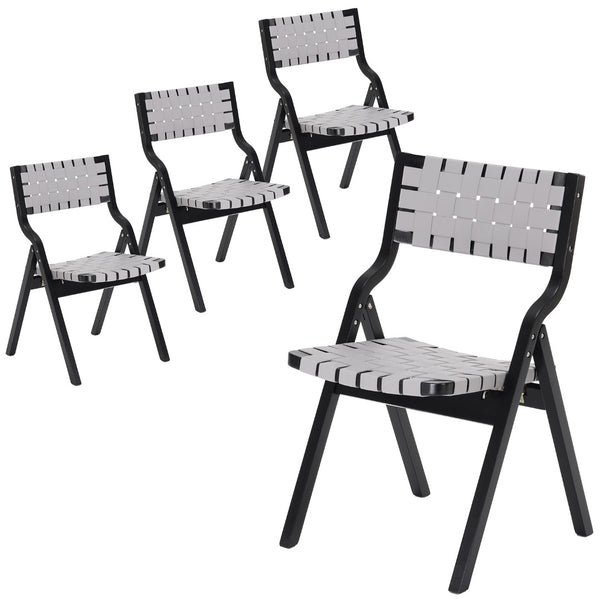 English Elm Wood Folding Dining Chairs Woven Rattan Seat Webbing Back Teak Finish Set of 2 T3623P431374