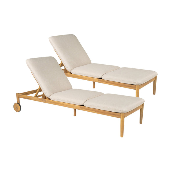 English Elm Christopher Knight Home® - Riviera Acacia Wood Chaise Lounges Set of 2 with Wheels – Beige Light Teak, Polished Edges, Stable Cylindrical Feet for Garden Comfort and Safety N775P287338T