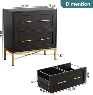 English Elm Multi-functional Nordic Filing Cabinet White Two Drawer Gold Handle Home Office Storage Black T3971P449965