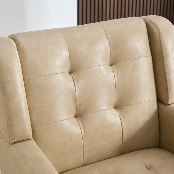English Elm Modern Pu Leather Ergonomic Accent Chair with Padded Arms and Matte Black Legs Khaki W676P172470