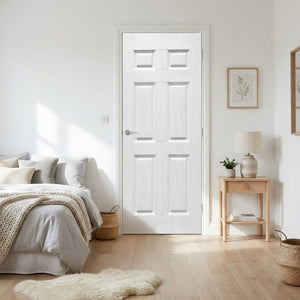 English Elm 30 in White Textured 6-panel Hollow Core Mdf Interior Door Slab Reversible Swing B2763P486362