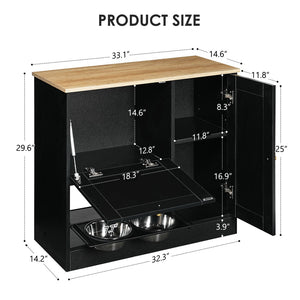 English Elm Feeding Station Cabinet with Rattan Door Elevated Bowls and Hooks for Tidy Pet Care W1687P246775