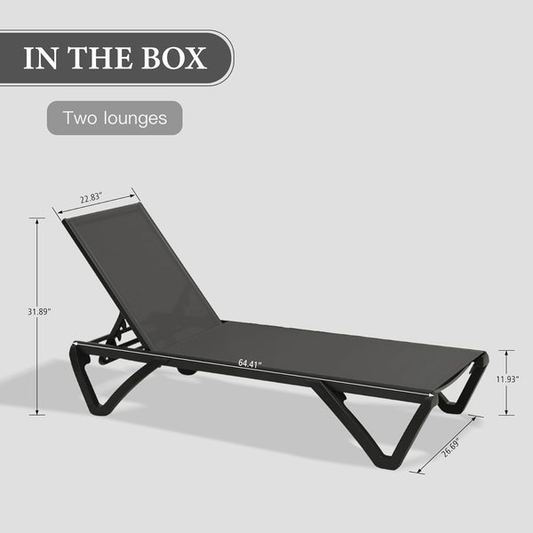 English Elm Pool Aluminum Chaise Lounge Set of 2 with Wheels, 5-Position Recline, Quick-Dry Textilene, Weather-Resistant Comfort for Patio Dark Gray W1859P396078