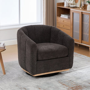 English Elm 31.89 Inch Chenille Tufted Swivel Barrel Armchair Pumpkin Sculpted Design for Living Rooms Charcoal W3098P397228