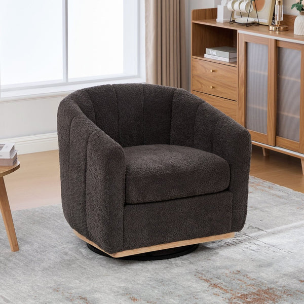 English Elm 31.89 Inch Chenille Tufted Swivel Barrel Armchair Pumpkin Sculpted Design for Living Rooms Charcoal W3098P397228